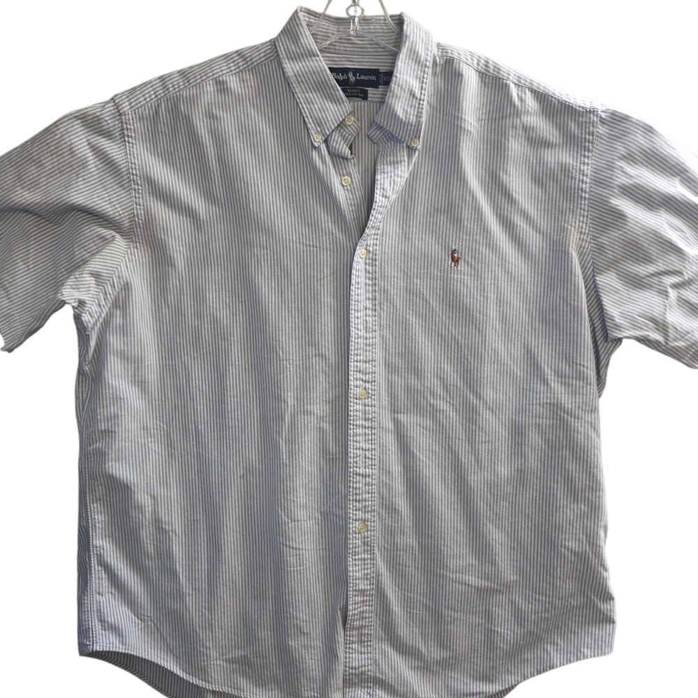 Ralph Lauren Blue and White Striped Button-Down Shirt